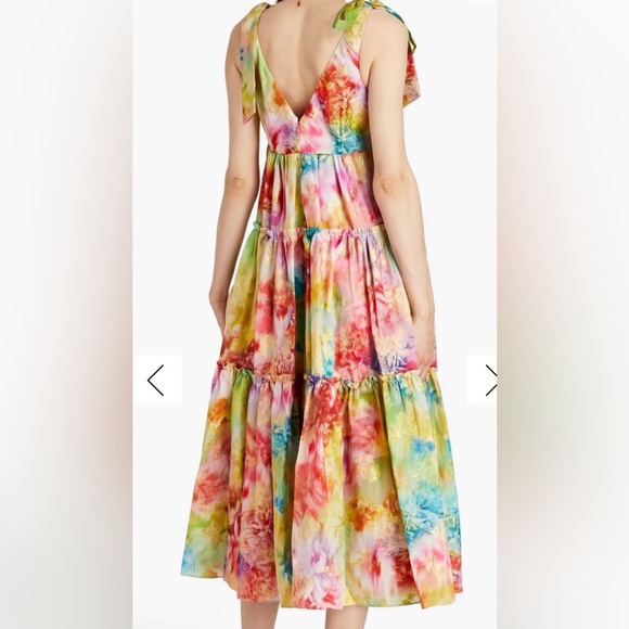 MARCHESA NOTTE Tiered metallic fil coupé floral-print woven maxi dress Large - Picture 4 of 11